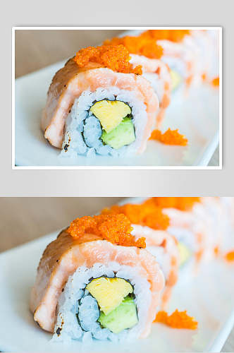 单鱼籽三文鱼卷寿司美食图片摄影