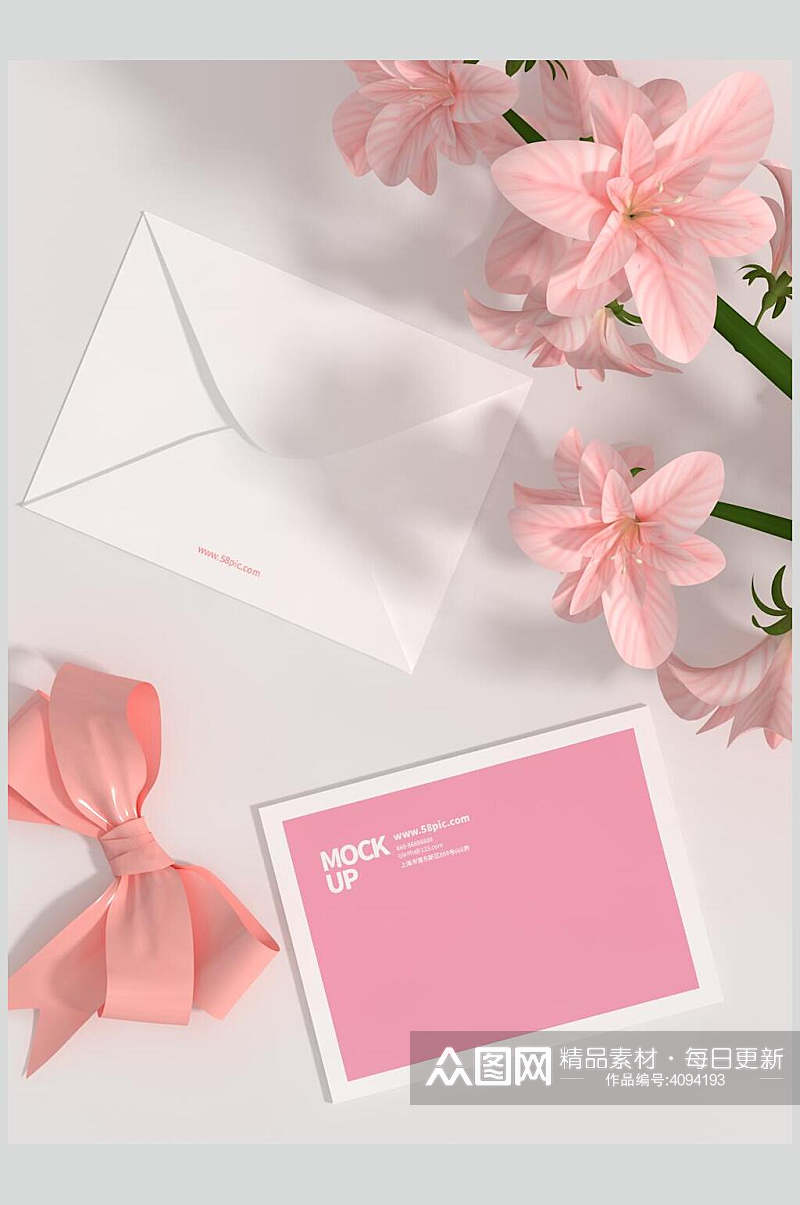 信封花朵立体留白纸张邀请函样机素材