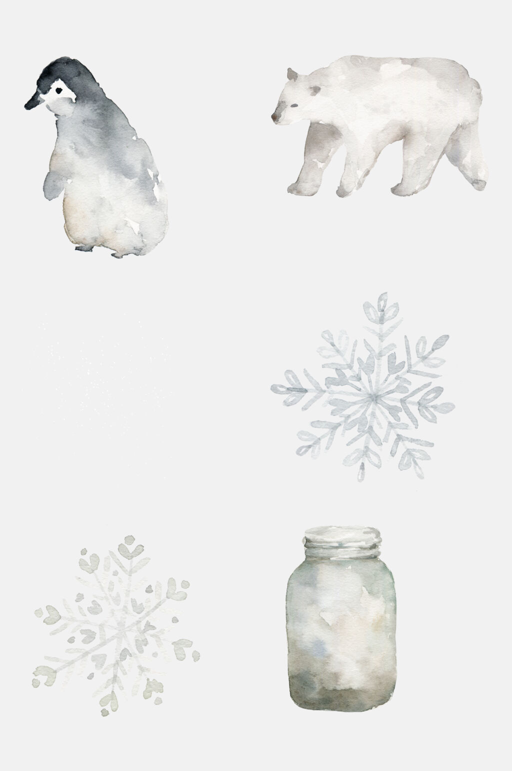 水彩冬季动植物水彩免抠素材素材