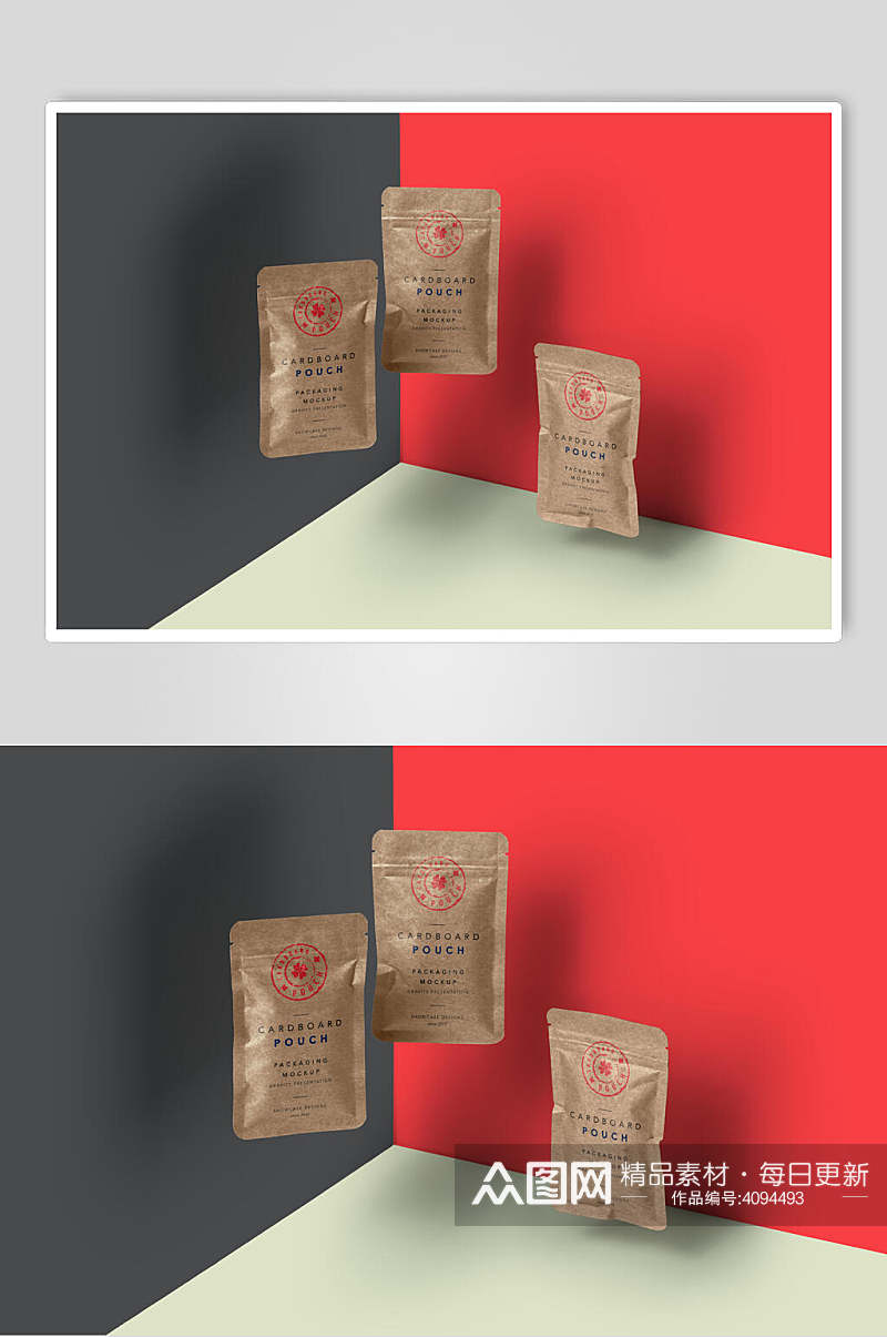 黑红袋子立体留白食品包装袋样机素材