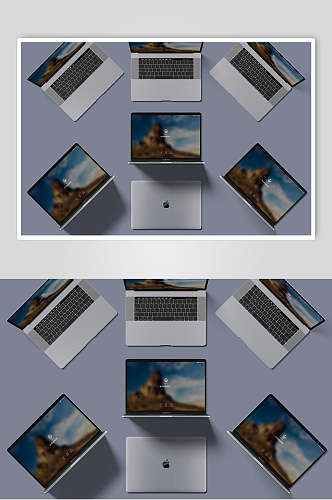 山峰苹果电脑蓝网页单页面展示样机