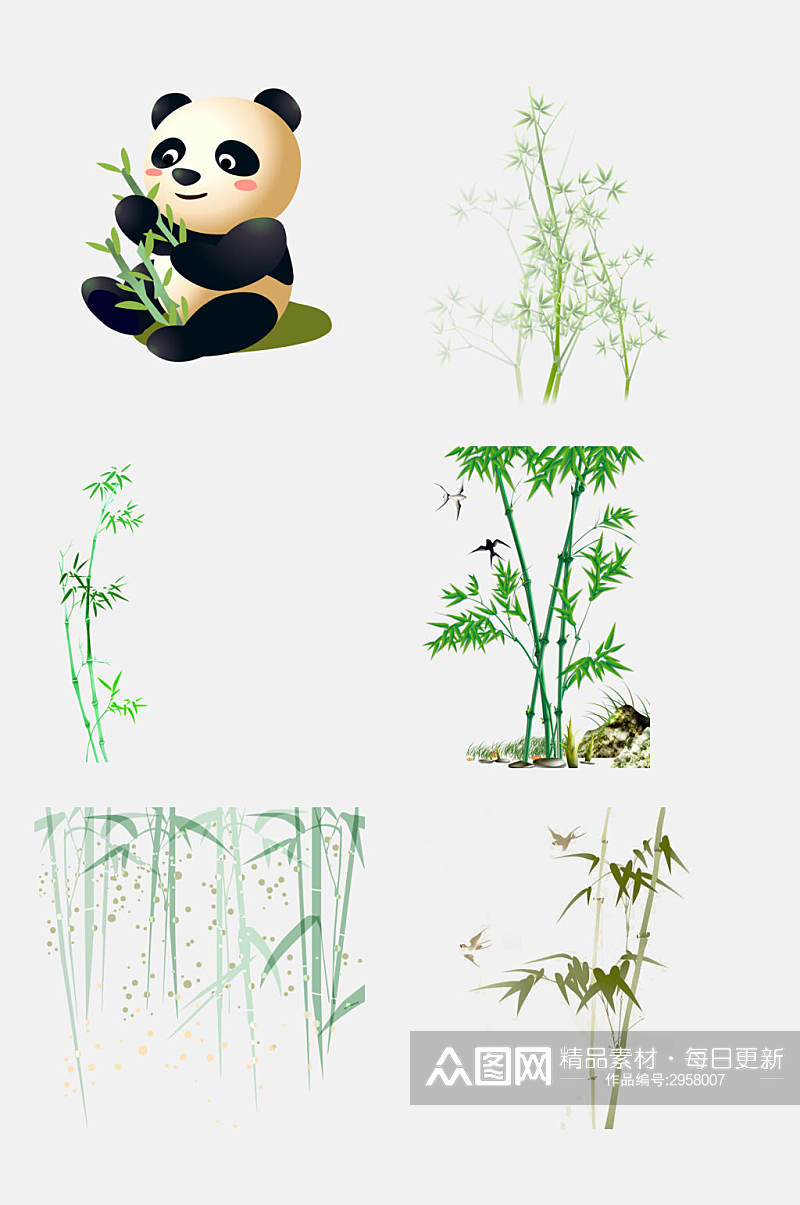 卡通熊猫竹子竹叶免抠素材素材