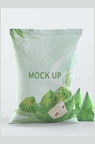 清新绿色粽子食品零食塑料包装袋样机
