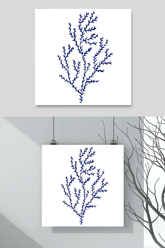 极简珊瑚树海洋生物手绘矢量素材