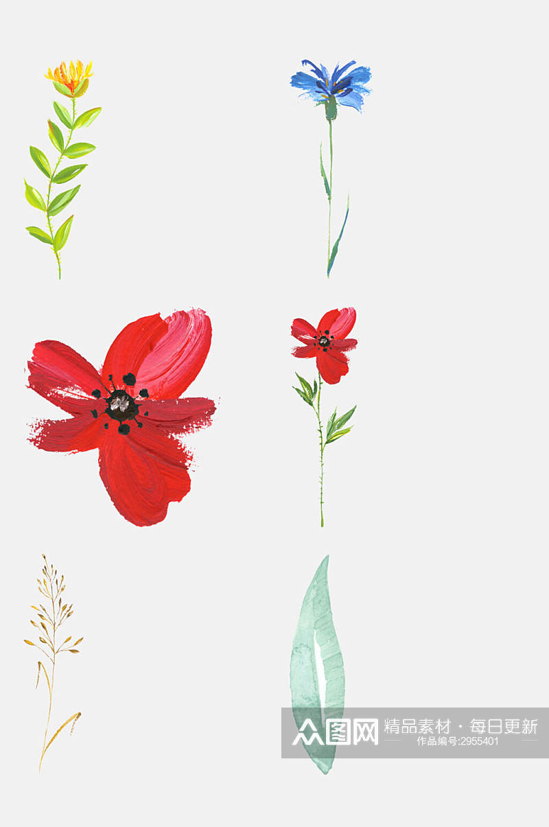 清新创意水彩手绘花卉植物免抠素材素材