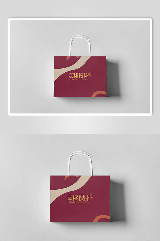 设计袋子红黄清新纸袋包装展示样机