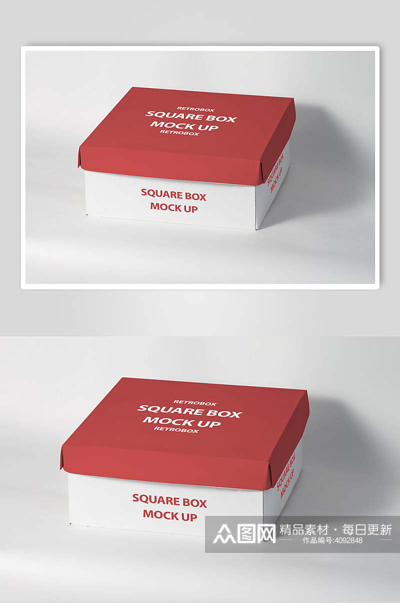 红白英文高清留白纸箱纸盒包装样机素材
