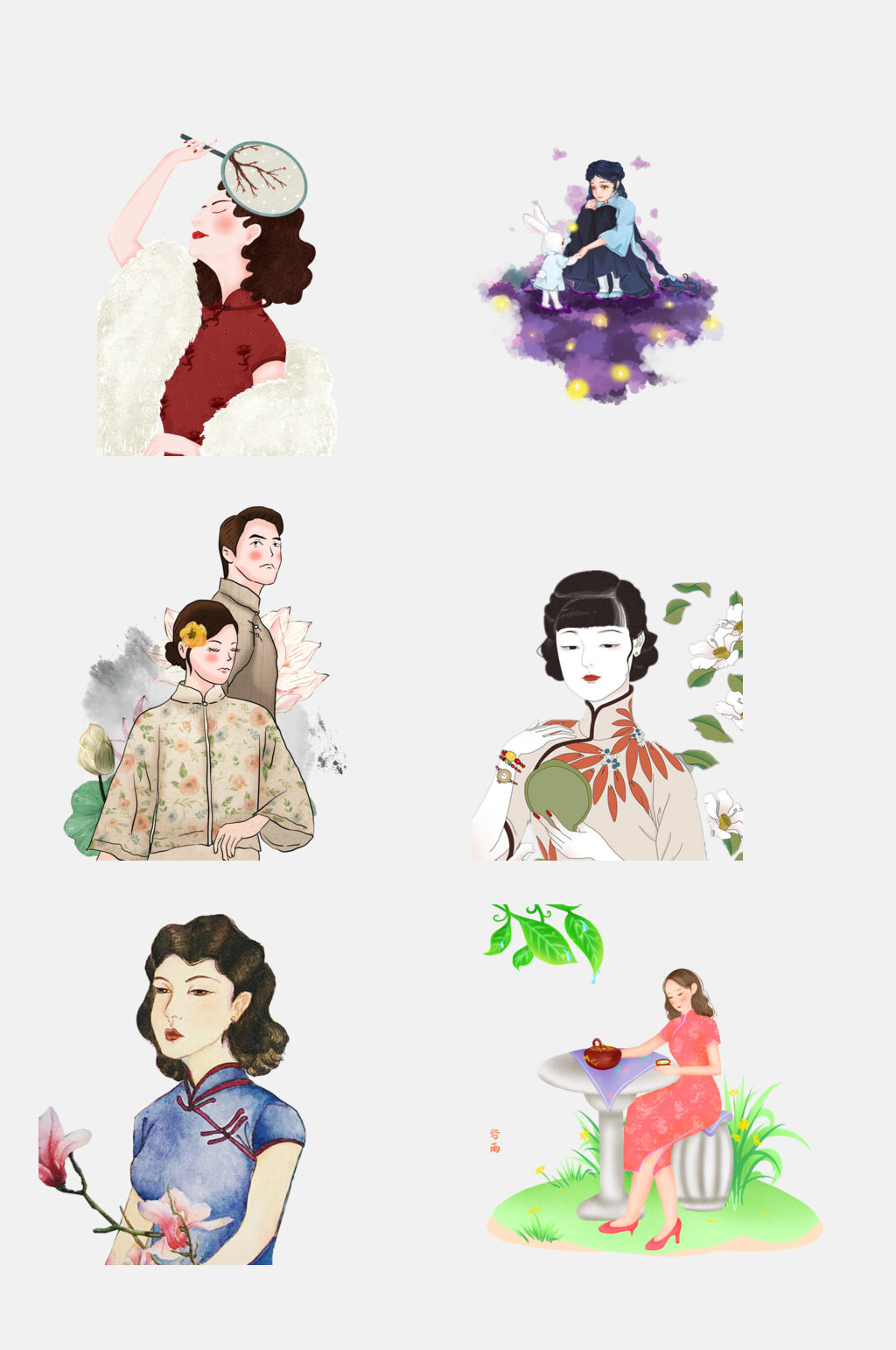 古风创意旗袍美女免抠设计素材素材