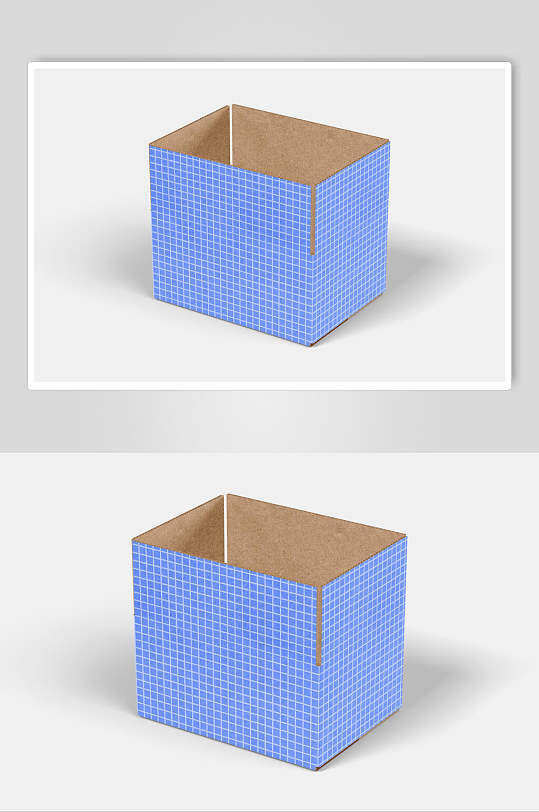 线条立体留白蓝黄纸箱纸盒包装样机