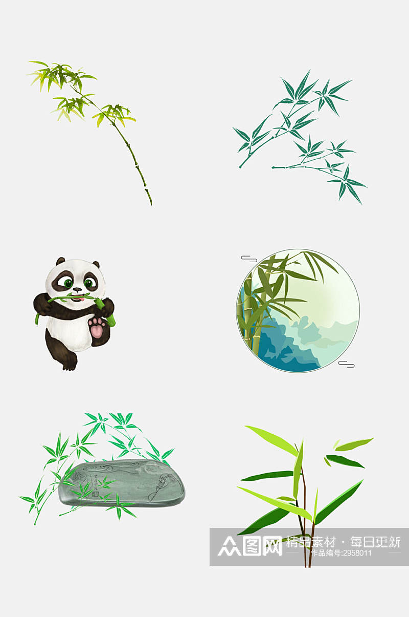 熊猫竹子竹叶免抠素材素材
