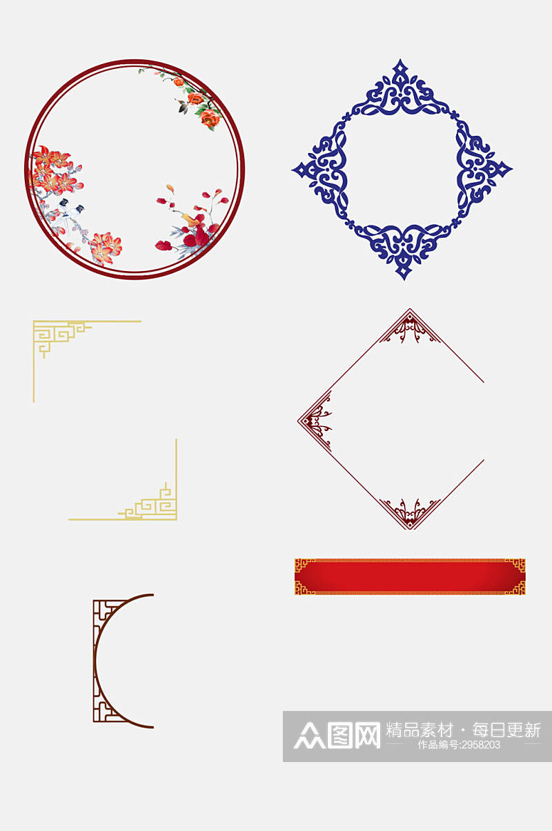 中式精美花纹边框免抠素材素材