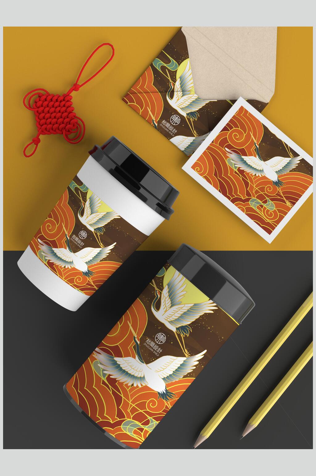 时尚铅笔中国风品牌VI套装包装样机素材