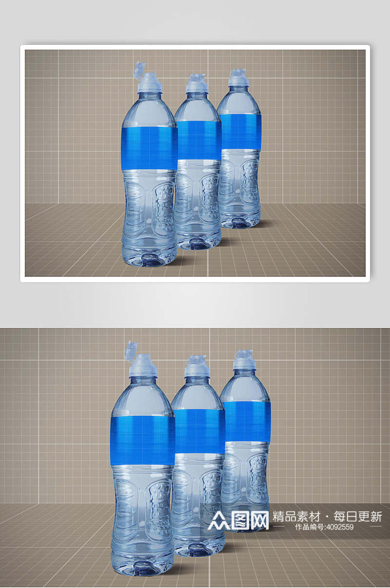 蓝色矿泉水瓶包装样机素材