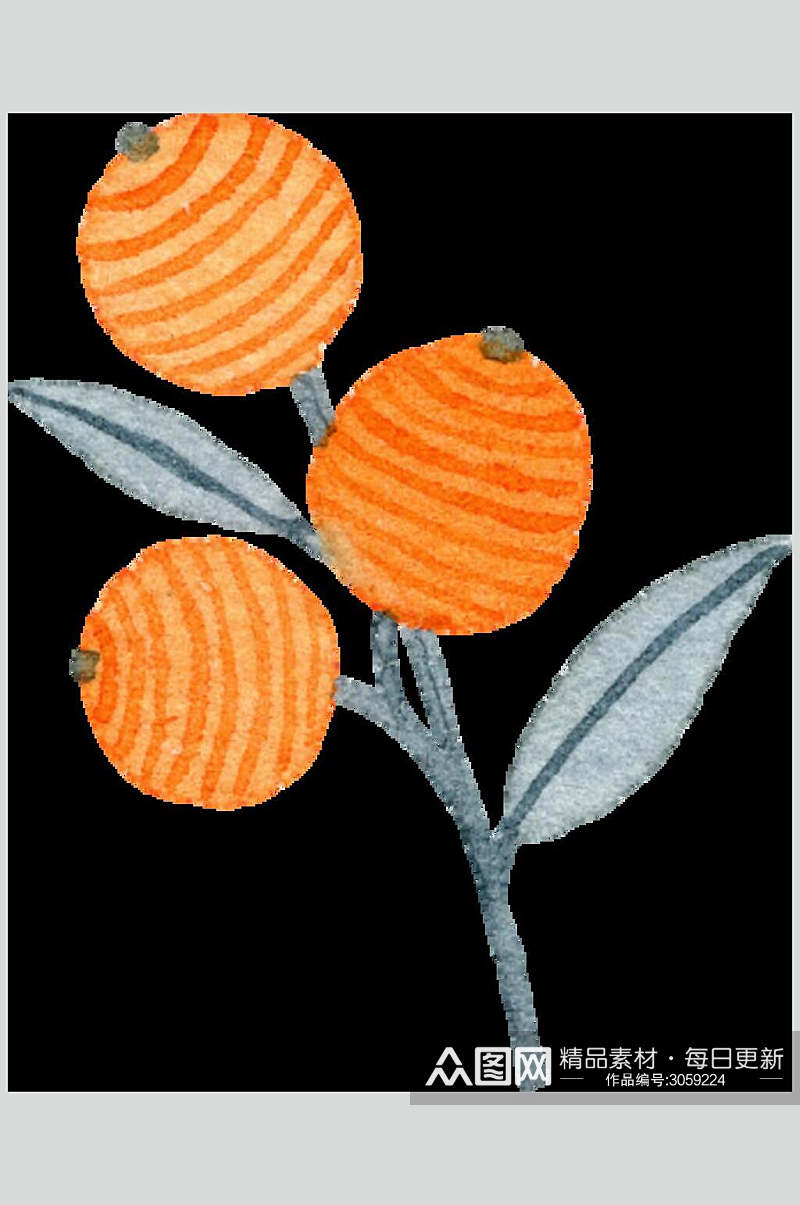 橙色条纹水彩清新花卉矢量素材素材