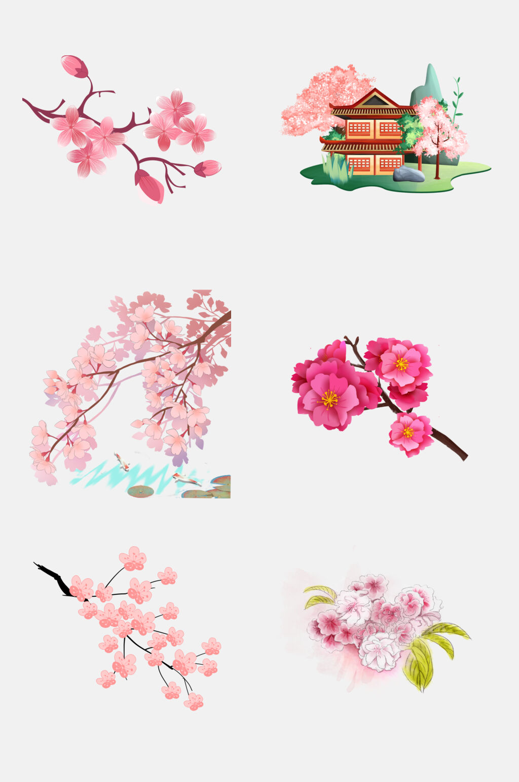 浪漫樱花桃花免抠素材素材