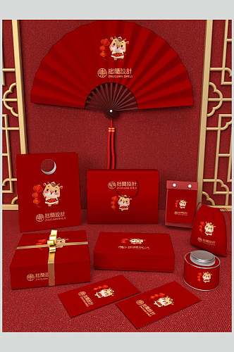 中国红色礼盒套装包装样机