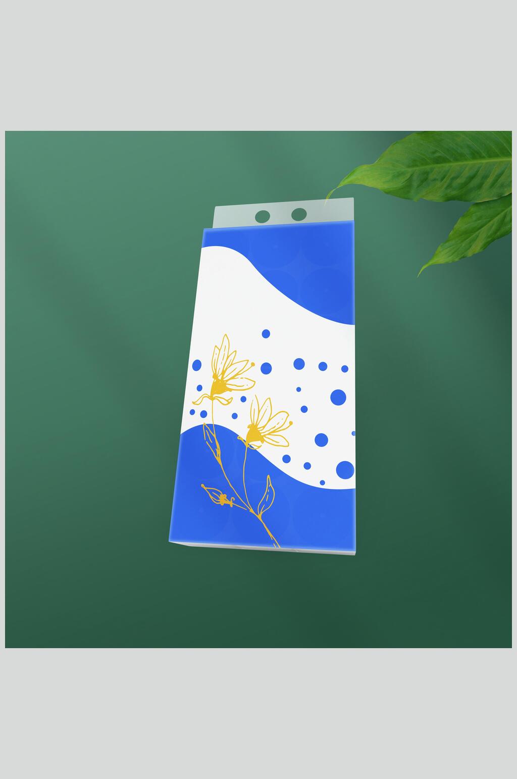 蓝白手提卷纸包装样机素材