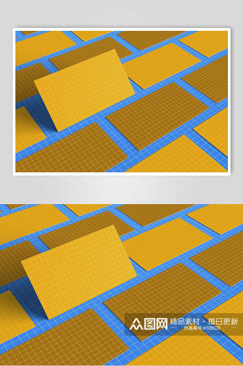 蓝黄线条高端创意简约名片卡片样机素材