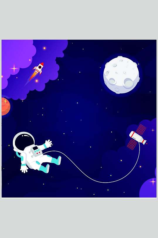 儿童人物宇宙宇航员插画矢量素材美式欧式漫画卡通绘画个性