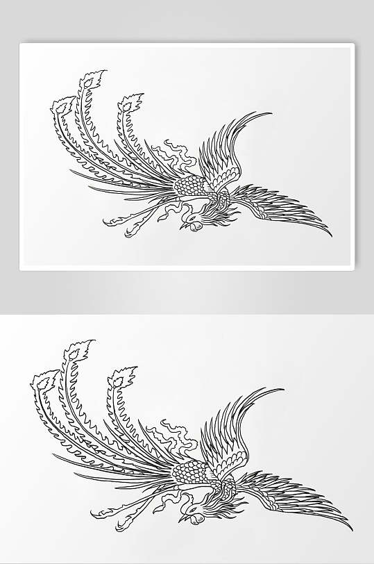 黑白手绘传统凤凰纹样素材