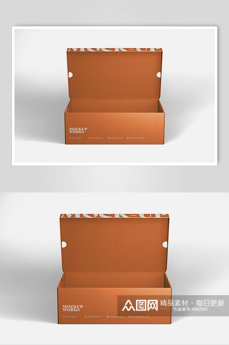 打开高清留白橙色纸盒包装展示样机素材