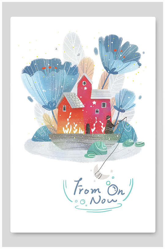 时尚素雅清新文艺唯美梦幻手绘插画