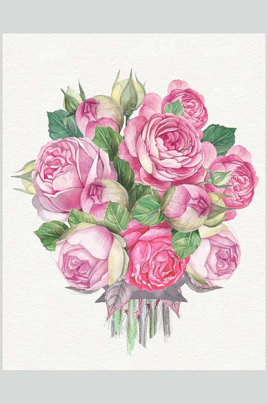 唯美花束玫瑰花手绘素材
