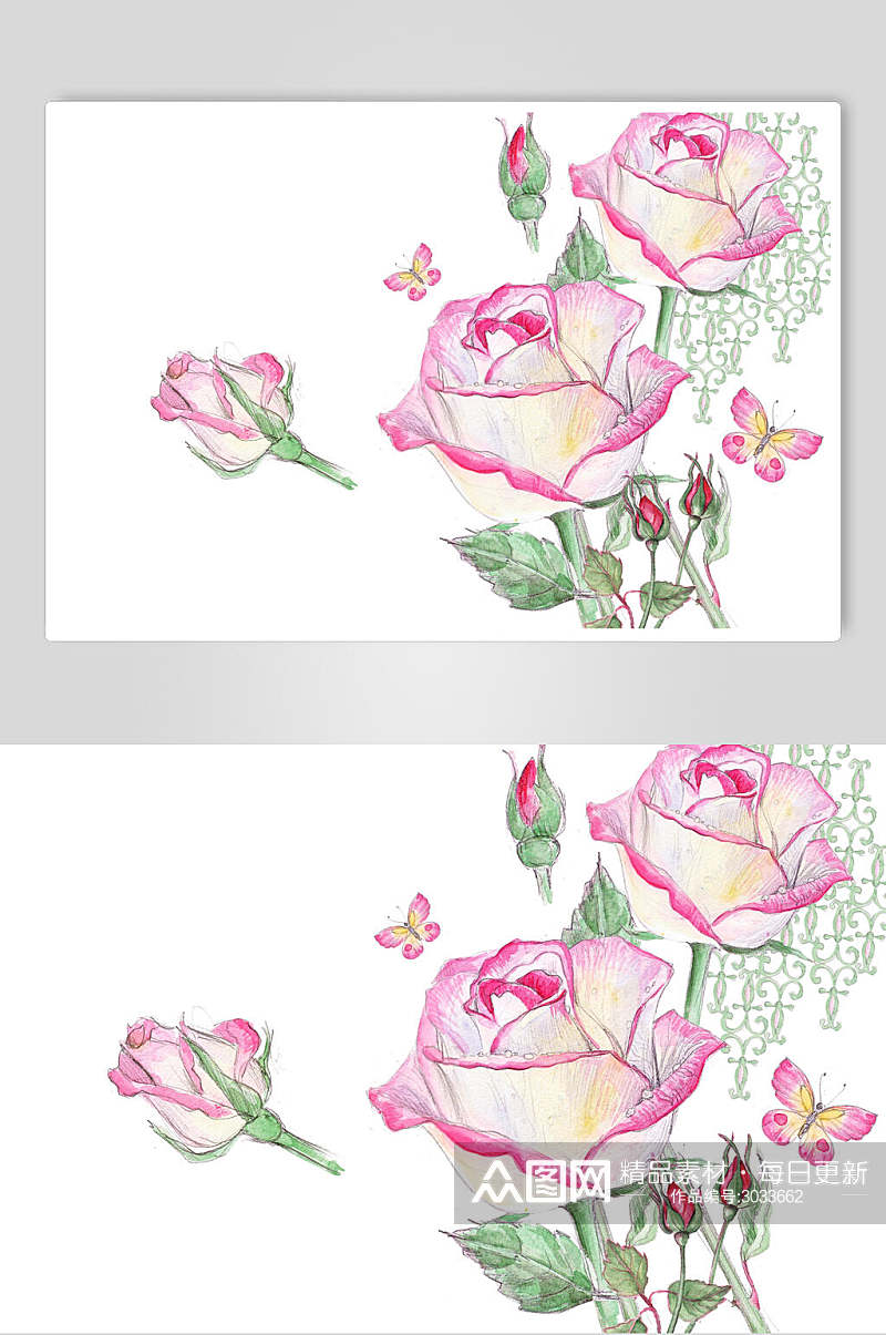 清新花卉玫瑰花手绘素材素材
