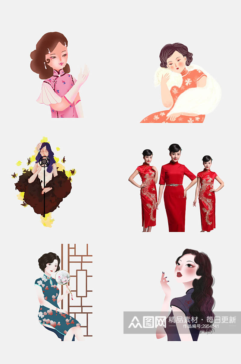 中式精致旗袍美女免抠设计素材素材