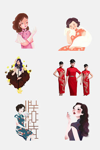 中式精致旗袍美女免抠设计素材