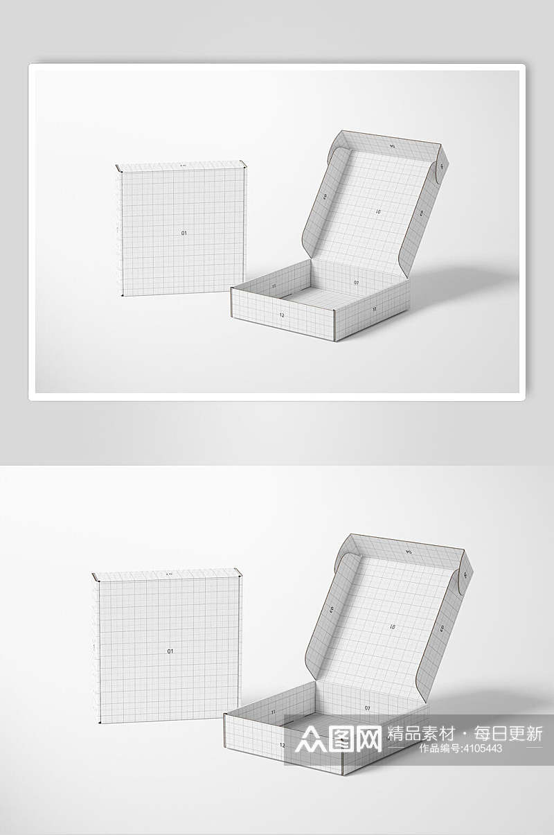 白底方格包装纸盒展示样机素材