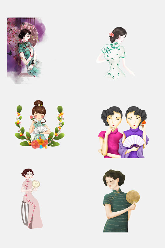 民国风旗袍美女免抠设计素材