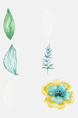 清新简约水彩手绘花卉植物免抠素材