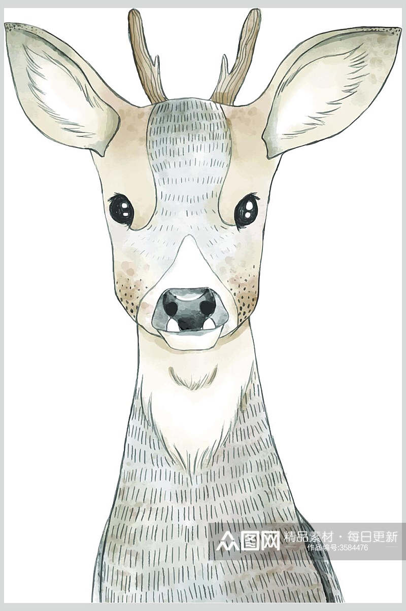 简约创意卡通手绘小鹿矢量素材素材