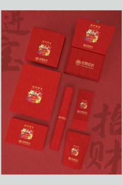 国潮红色中国风品牌VI套装包装样机