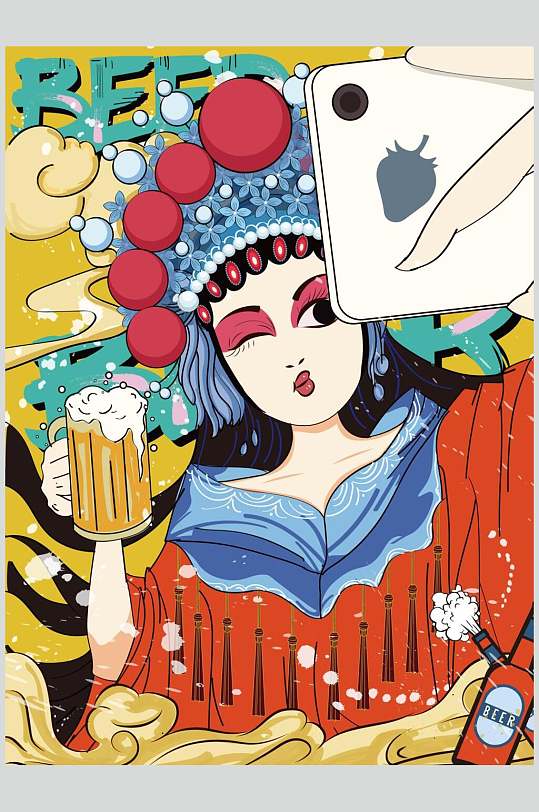 创新国风京剧国潮人物插画矢量素材