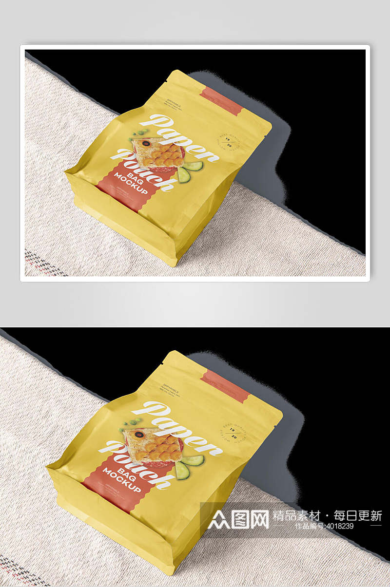 清新黄色面包食品干果包装袋样机素材