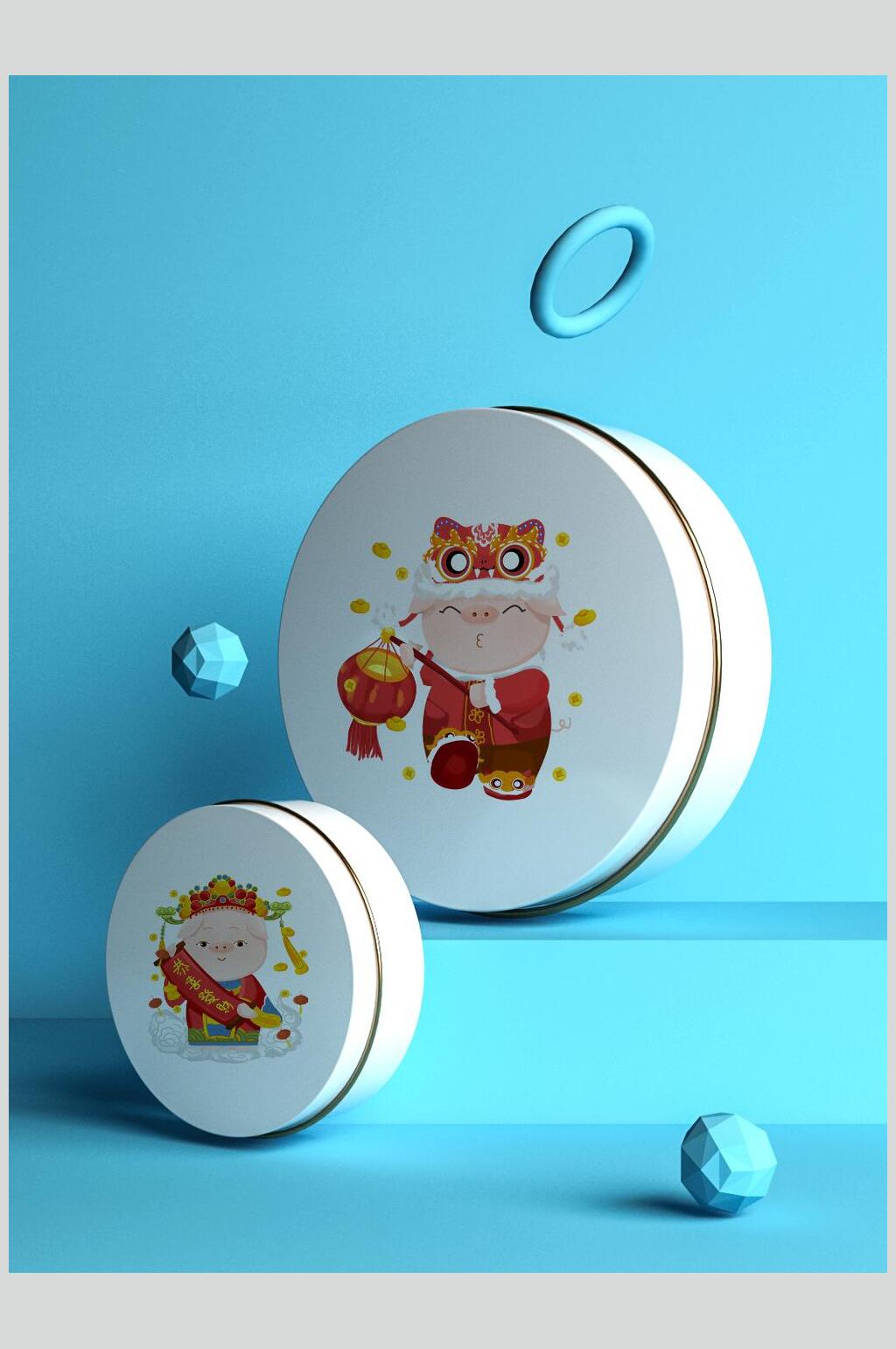 时尚蓝色灯笼铁盒饰品盒包装样机素材