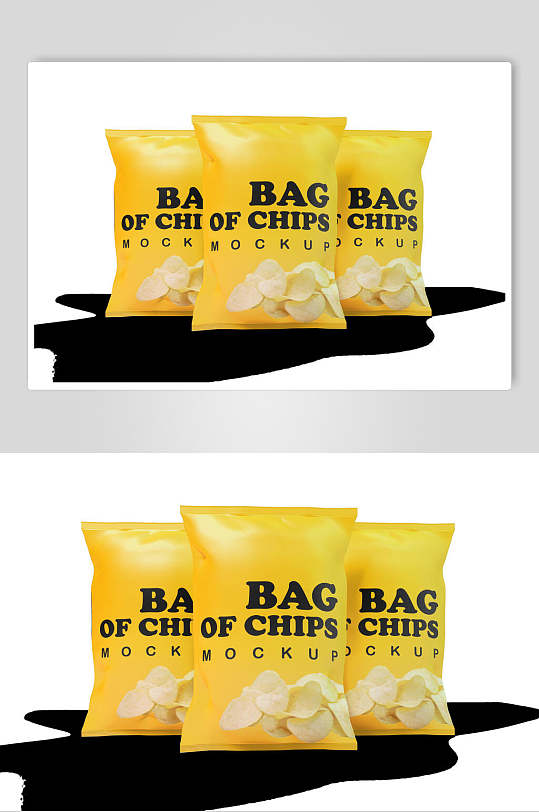 黄色薯片袋子食品零食包装样机