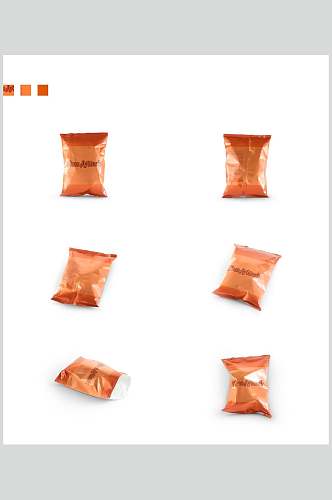 白底橘色食品零食包装袋样机效果图