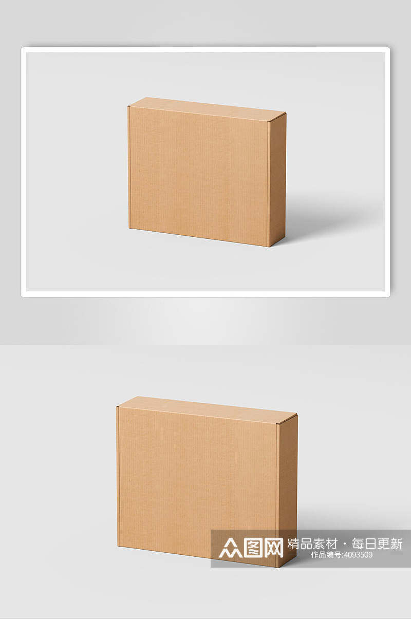 立体方形硬壳阴影棕色纸盒鞋盒样机素材