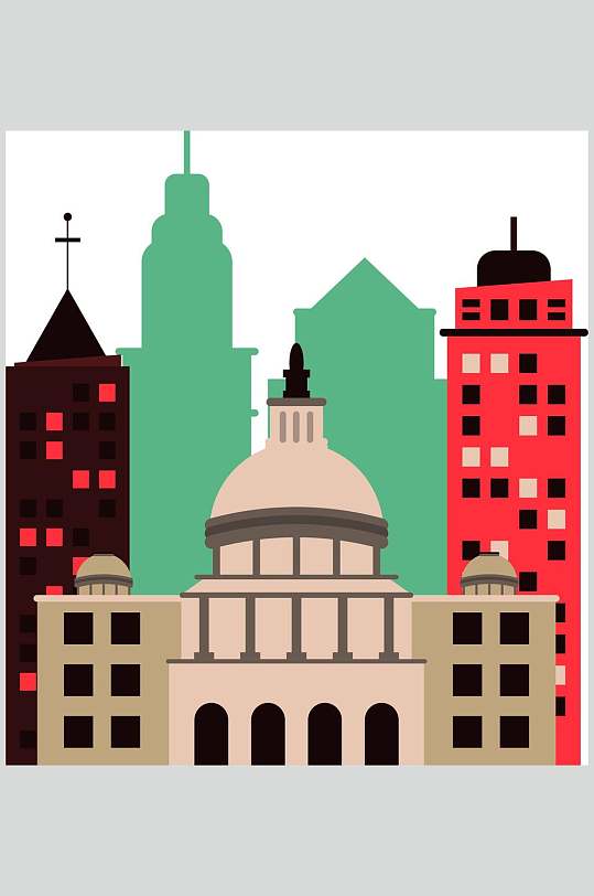 罗马式扁平化城市建筑插画矢量素材