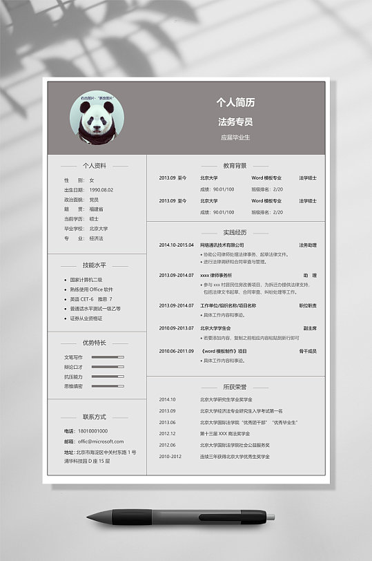 熊猫简约个人简历