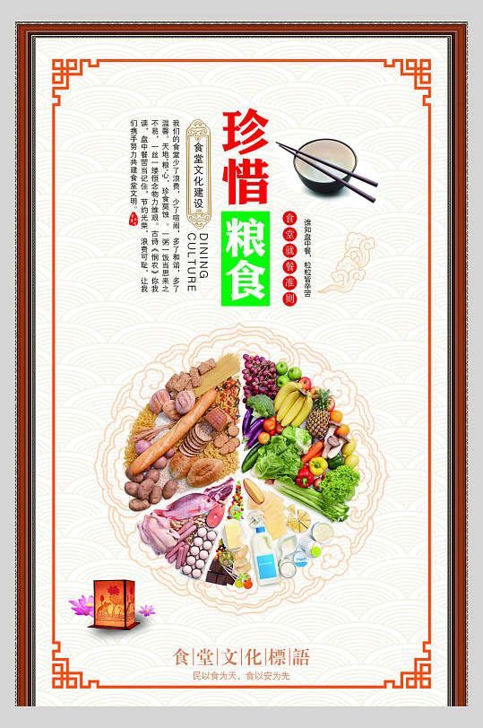 中式珍惜粮食海报