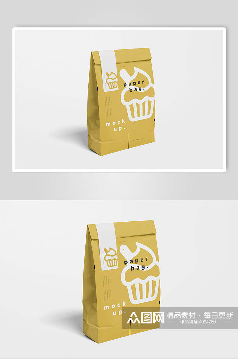 简约黄立体留白食品纸袋外包装样机素材