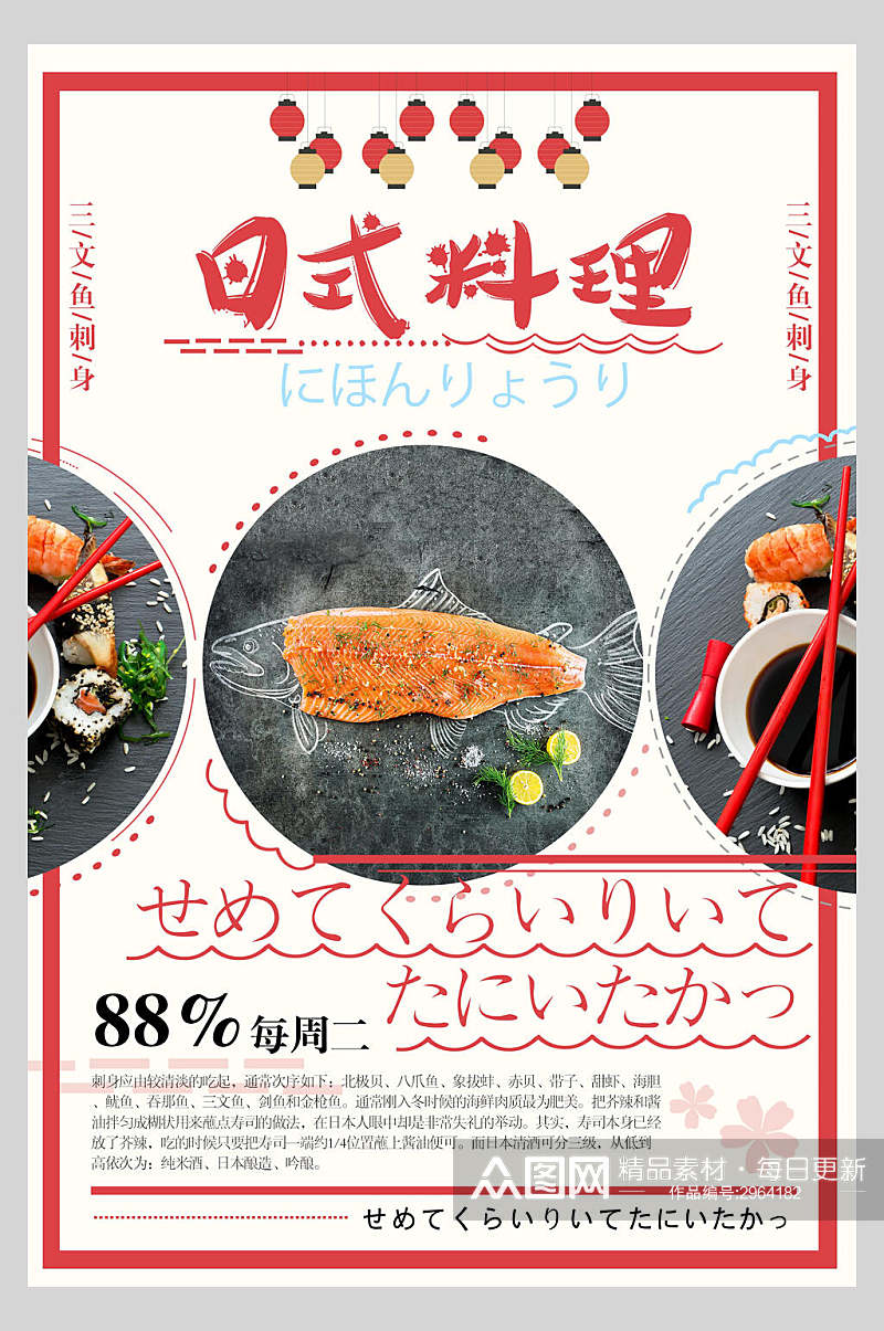 红色日式料理美食海报素材