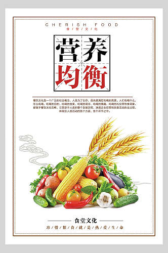 清新营养均衡食堂文化标语宣传挂画海报