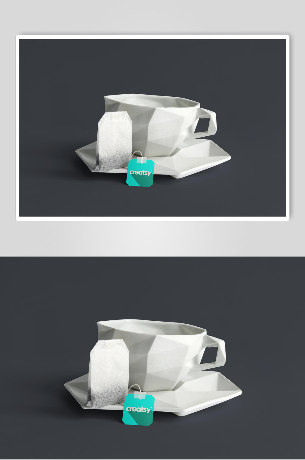 茶杯吊瓶盘子白色茶包包装设计样机素材