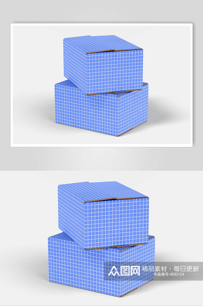 线条立体留白蓝色纸箱纸盒包装样机素材
