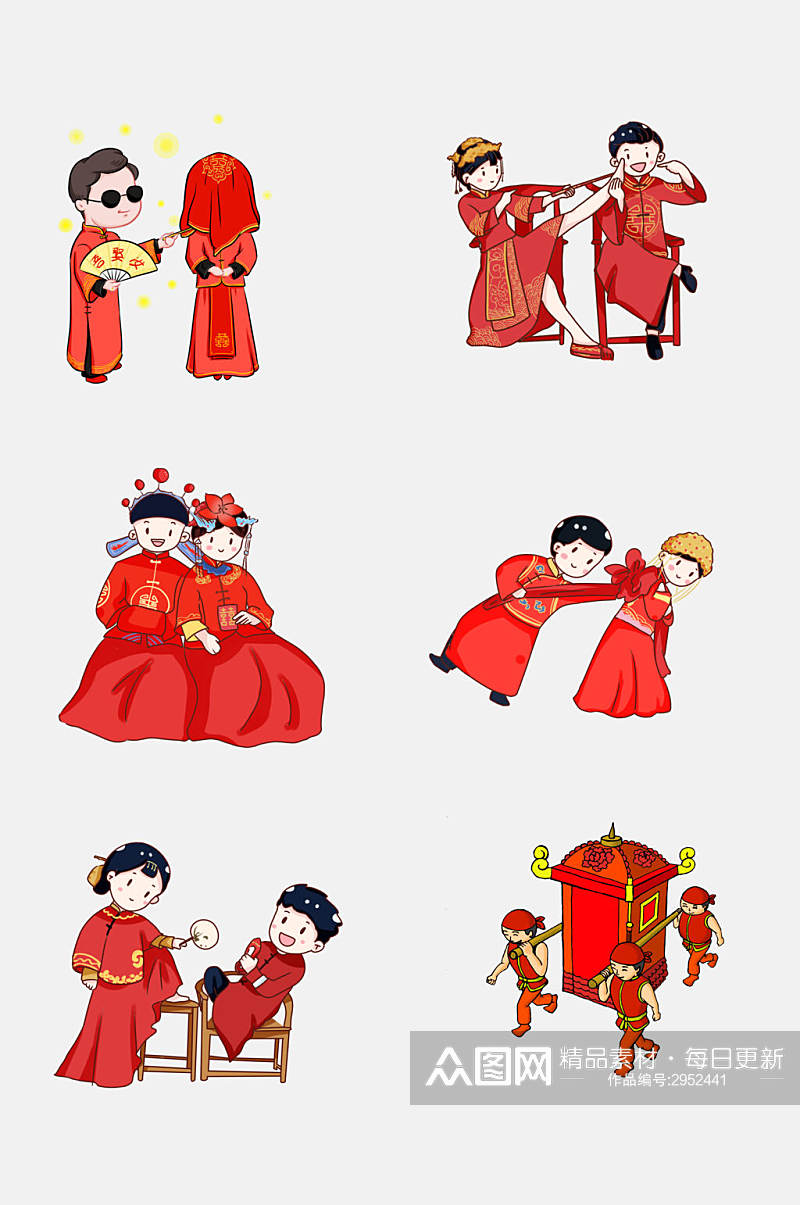 红色中式婚礼免抠设计素材素材